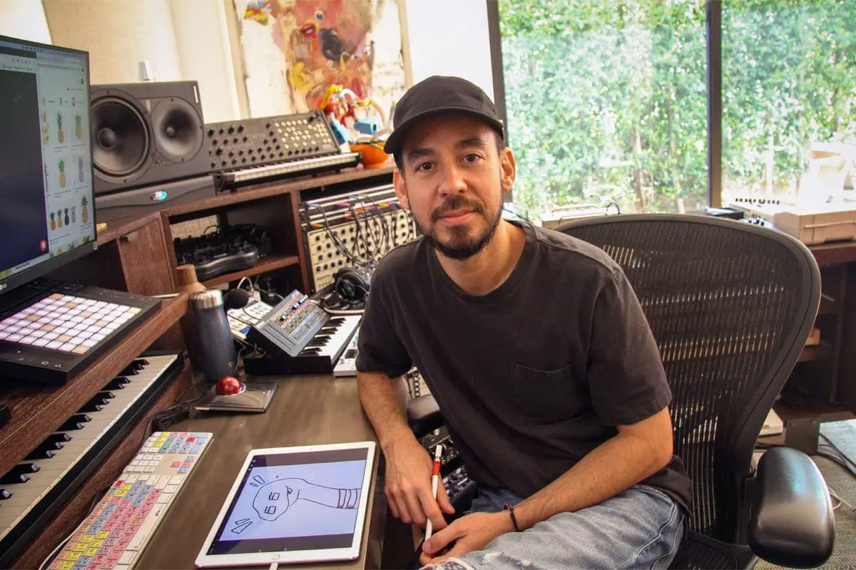 Mike Shinoda in his home studio.